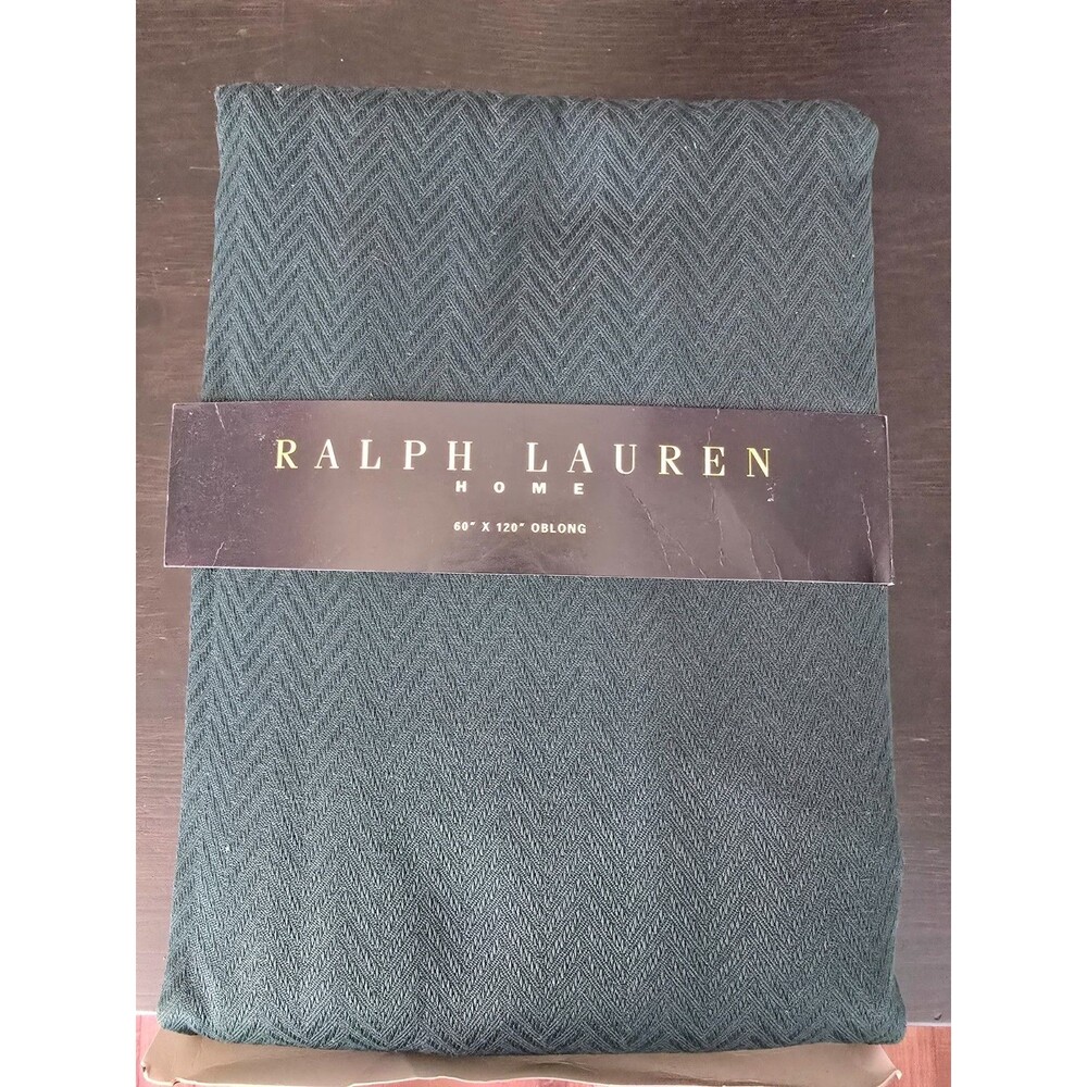 Ralph Lauren Home Tablecloth Spruce Green Herringbone 60x120 Oblong NWT